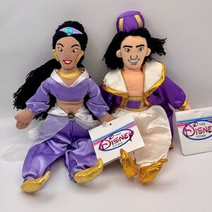 Disney Store Jasmine and Aladdin Plush Dolls - Purple and Gold
